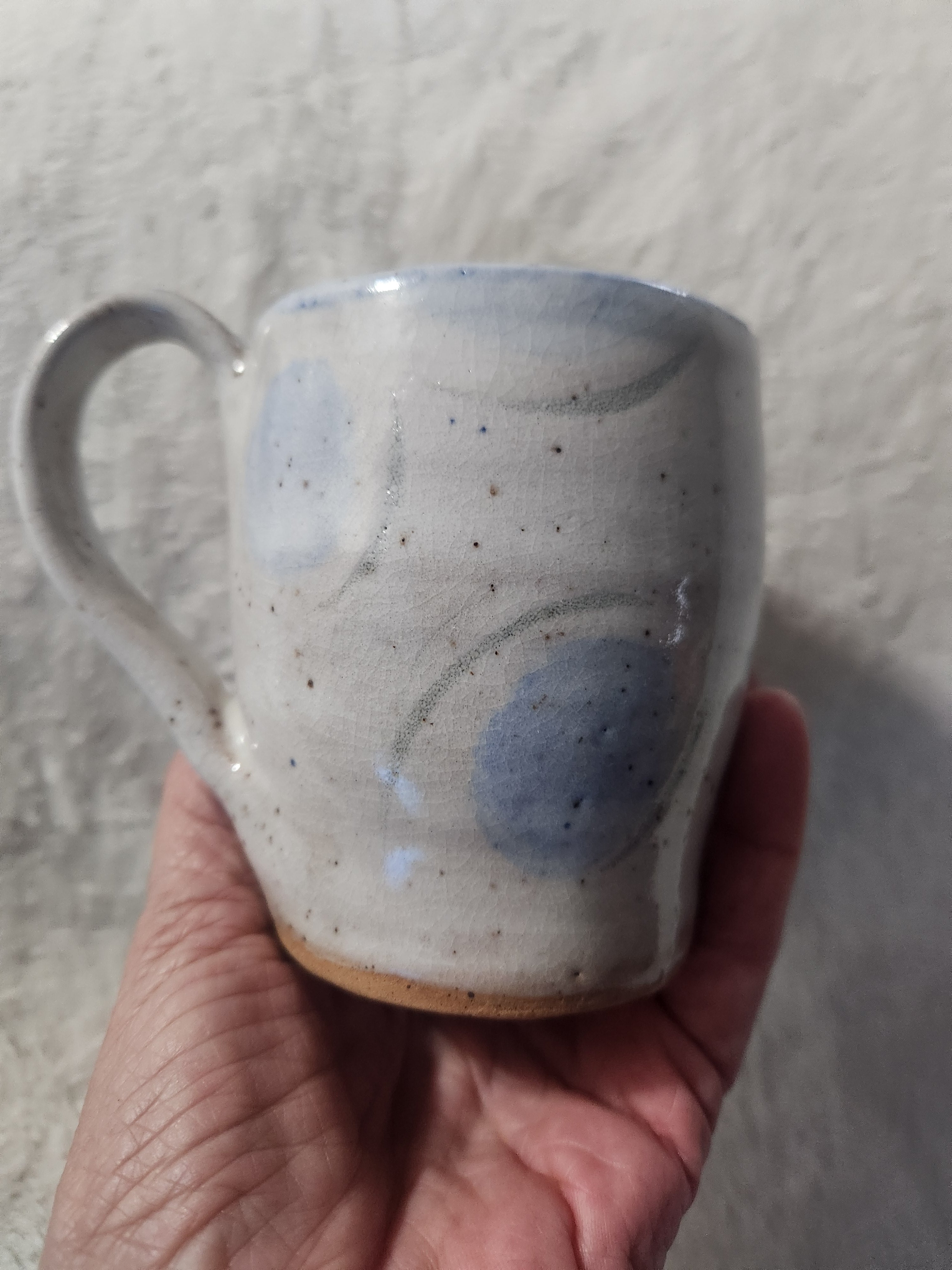 Hand painted white and blue mug