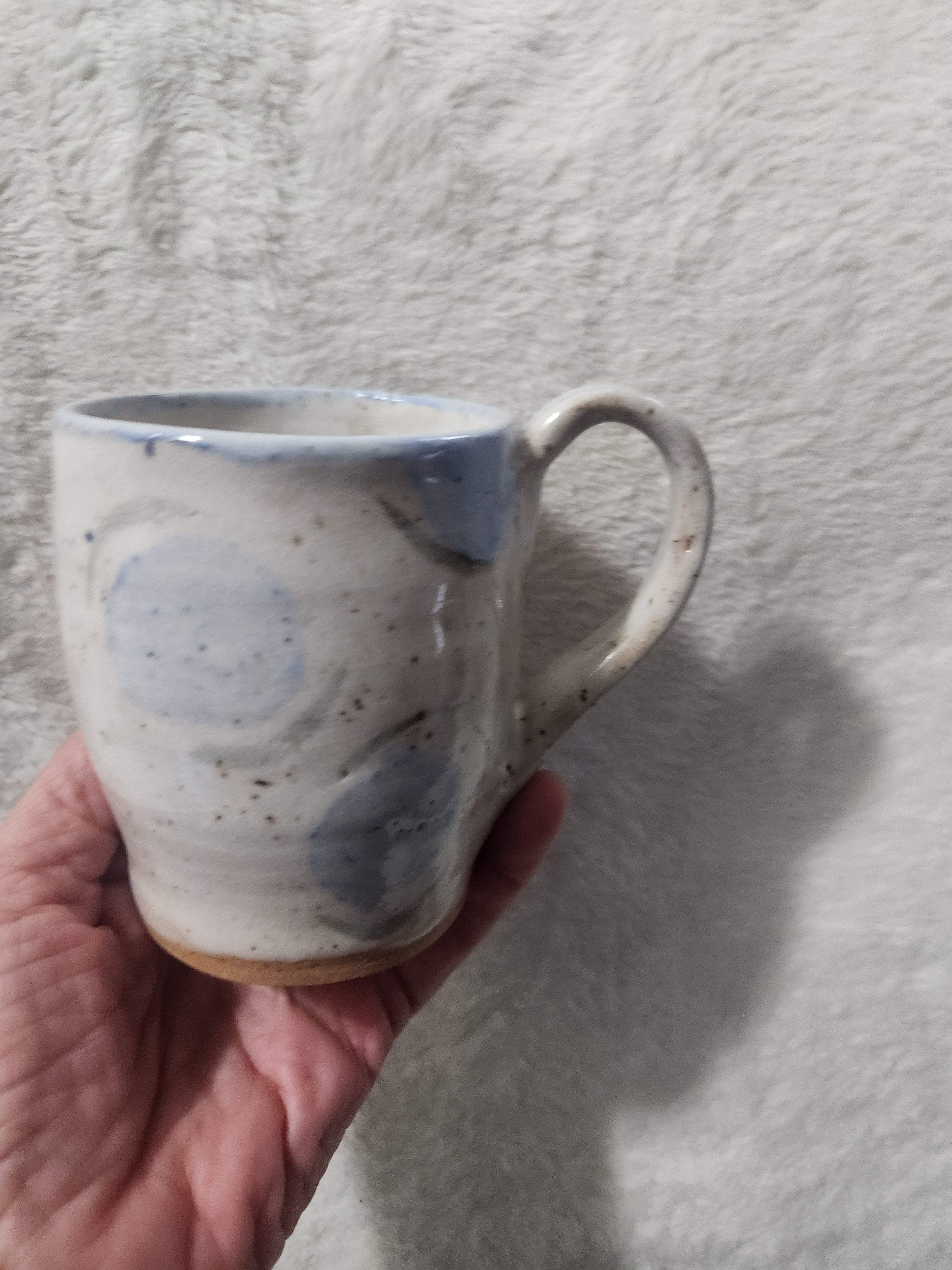Hand painted white and blue mug